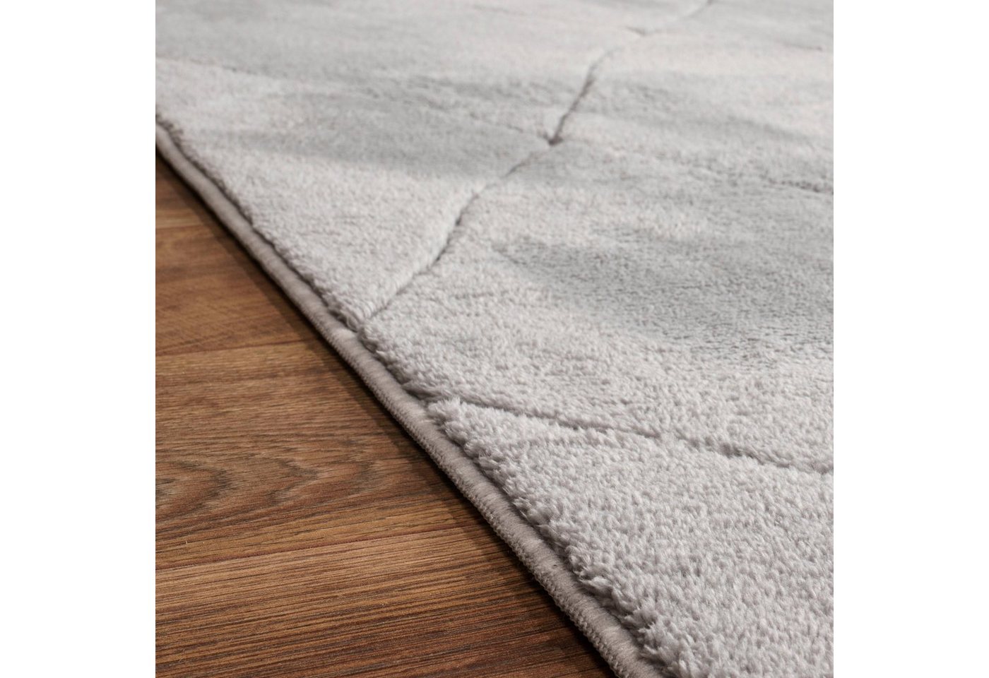 Paco Home Teppich Utrecht 641, rechteckig, Höhe: 4 mm, Kurzflor, Uni Farben, 3D-Design, Rauten Muster, besonders weich – Bild 4 von 5