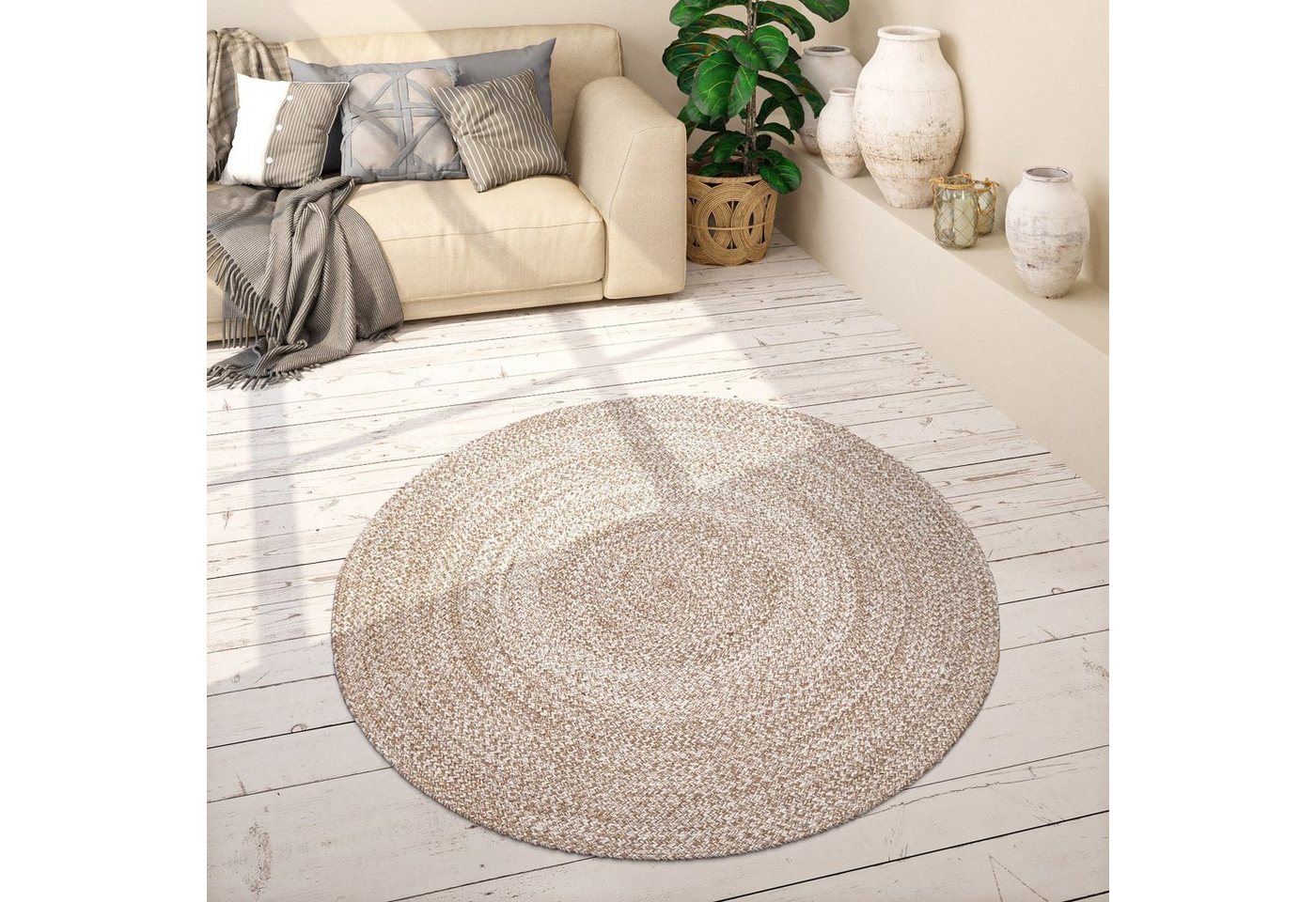 Paco Home Teppich Viborg 595, rund, Höhe: 13 mm, Jute, Modern, Boho, Handgefertigter Natur-Teppich – Bild 2 von 5
