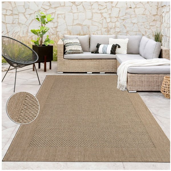 Paco Home Teppich Waregem 621, rechteckig, Höhe: 4 mm, Flachgewebe, meliert, mit Bordüre, Outdoor geeignet, Wohnzimmer