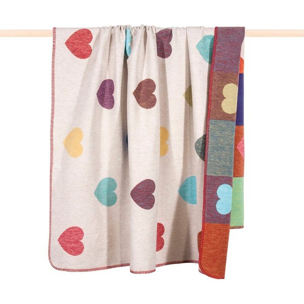 Wohndecke HONEY, PAD, Made in Europe, Wendefunktion, Patchwork Design, Motiv Herzen, 150x200