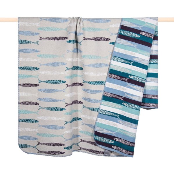 Wohndecke SARDINE, PAD, Made in Europe, Wendefunktion, gestreift, Motiv Fische, 150x200 cm