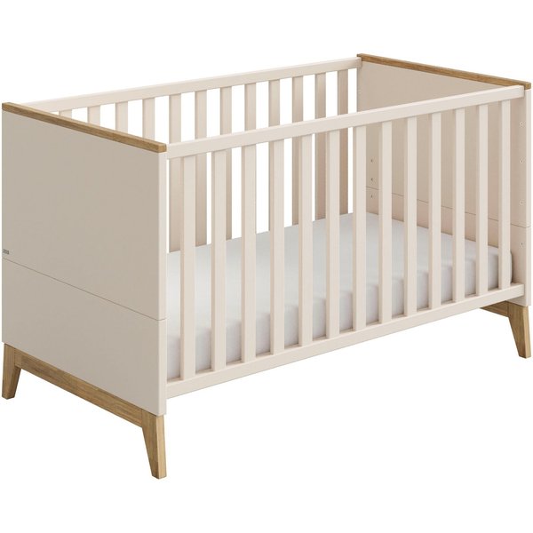 PAIDI Babybett STIENE 70x140cm in Beige oder Grau, umbaubares Bett mit Massivholz, Gitterbett 4-fach höhenverstellbar, entnehmbare Sprossen, Kinderbett