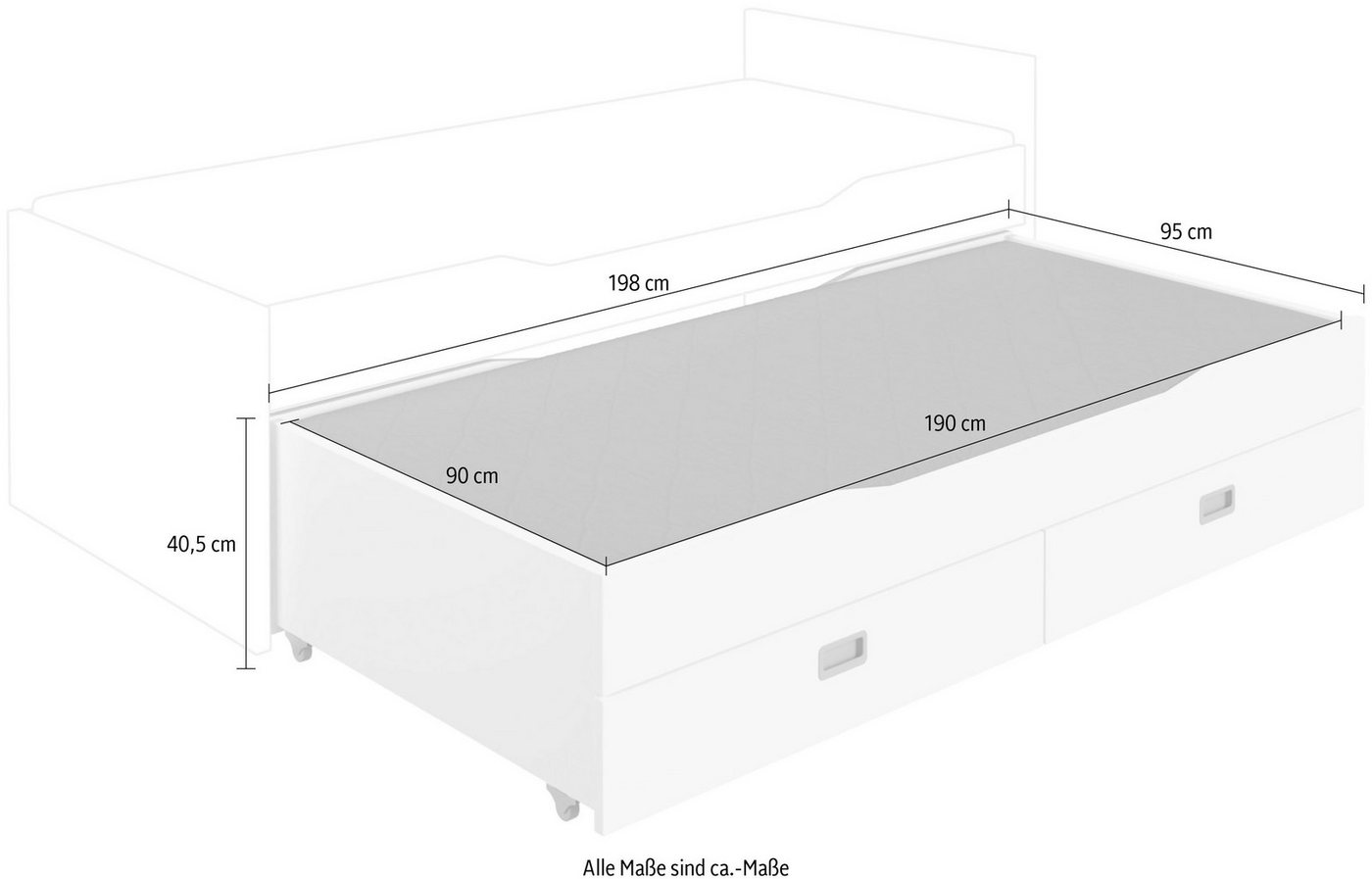 PAIDI Kinderbett Ausziehbett, Unterschiebebett mit 2 Schubladen, 90 x 190 cm – Bild 3 von 3
