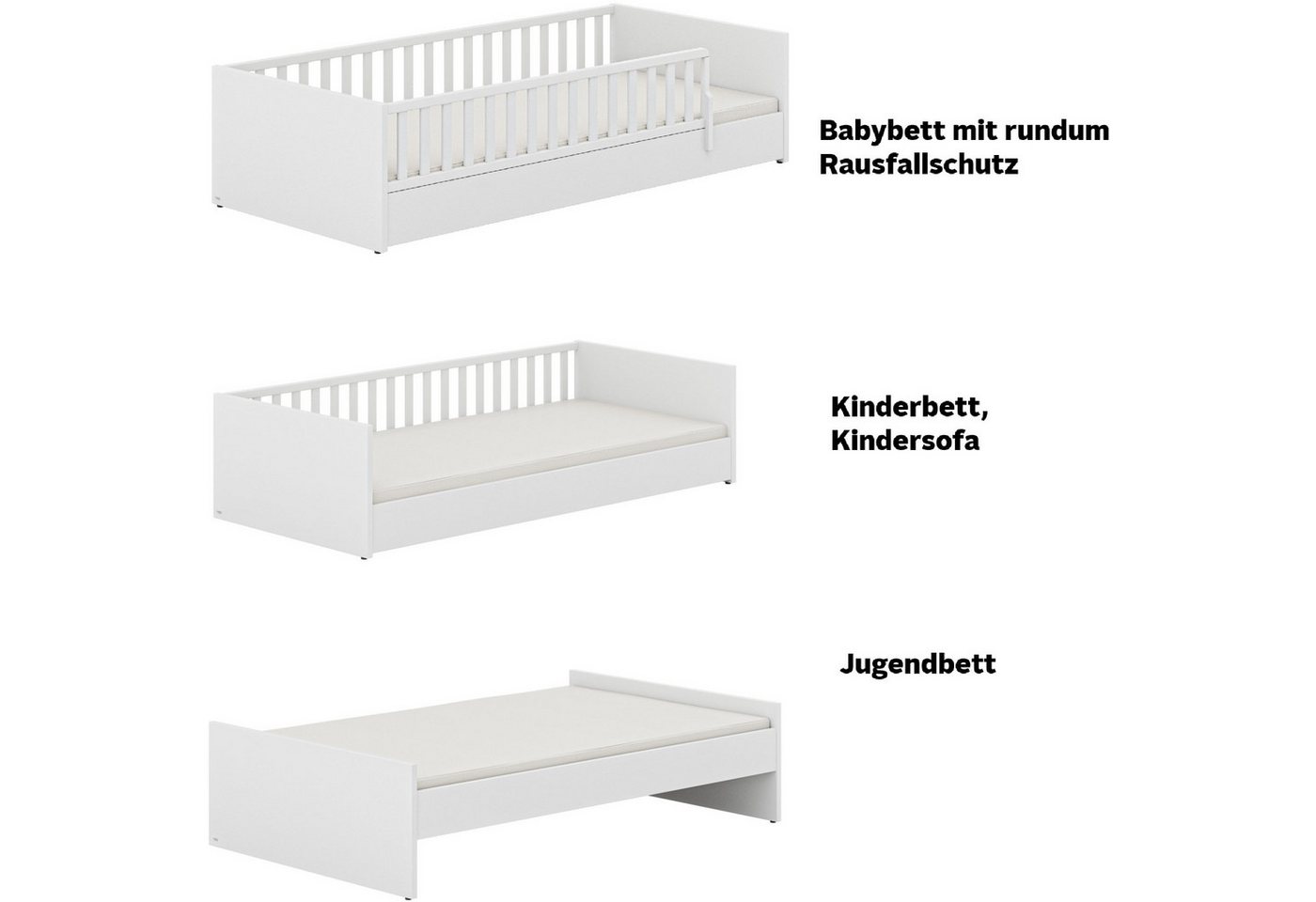 PAIDI Kinderbett LITTLE FLO, vom Baby bis zum Teeni, in mehreren Farben und Breiten (Breite/Länge: 90x200cm + 120X200cm +140x200cm), umbaubar zum Kinder- oder J – Bild 5 von 5