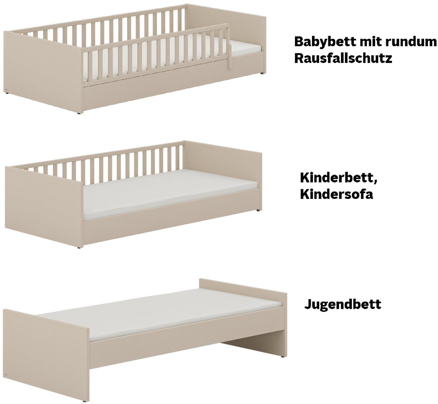 PAIDI Kinderbett LITTLE FLO, vom Baby bis zum Teeni, in mehreren Farben und Breiten (Breite/Länge: 90x200cm + 120X200cm +140x200cm), umbaubar zum Kinder- oder J – Bild 5 von 5