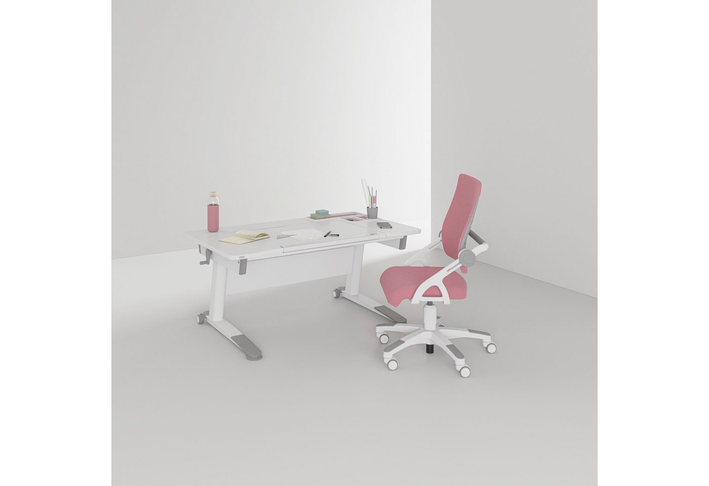 PAIDI Kinderschreibtisch JARO in Weiß, mitwachsend & ergonomisch (B/H/T ca. 120/53-74/75 cm), höhenverstellbarer Schülerschreibtisch, Platte bis 20° neigbar – Bild 2 von 5
