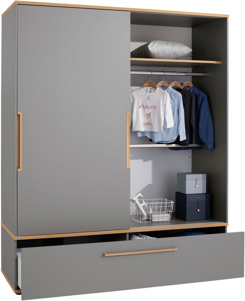 PAIDI Schiebetürenschrank STIENE in Beige oder Grau, 2 Türen und 1 Schublade mit Soft-Close (B/H/T ca. 164/200/62cm) mit Kleiderstangen+Einlegeböden, Kleidersch – Bild 3 von 5