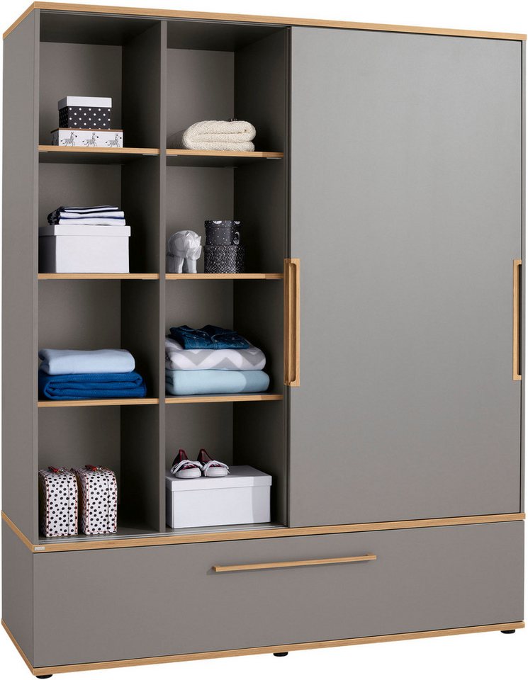 PAIDI Schiebetürenschrank STIENE in Beige oder Grau, 2 Türen und 1 Schublade mit Soft-Close (B/H/T ca. 164/200/62cm) mit Kleiderstangen+Einlegeböden, Kleidersch – Bild 4 von 5