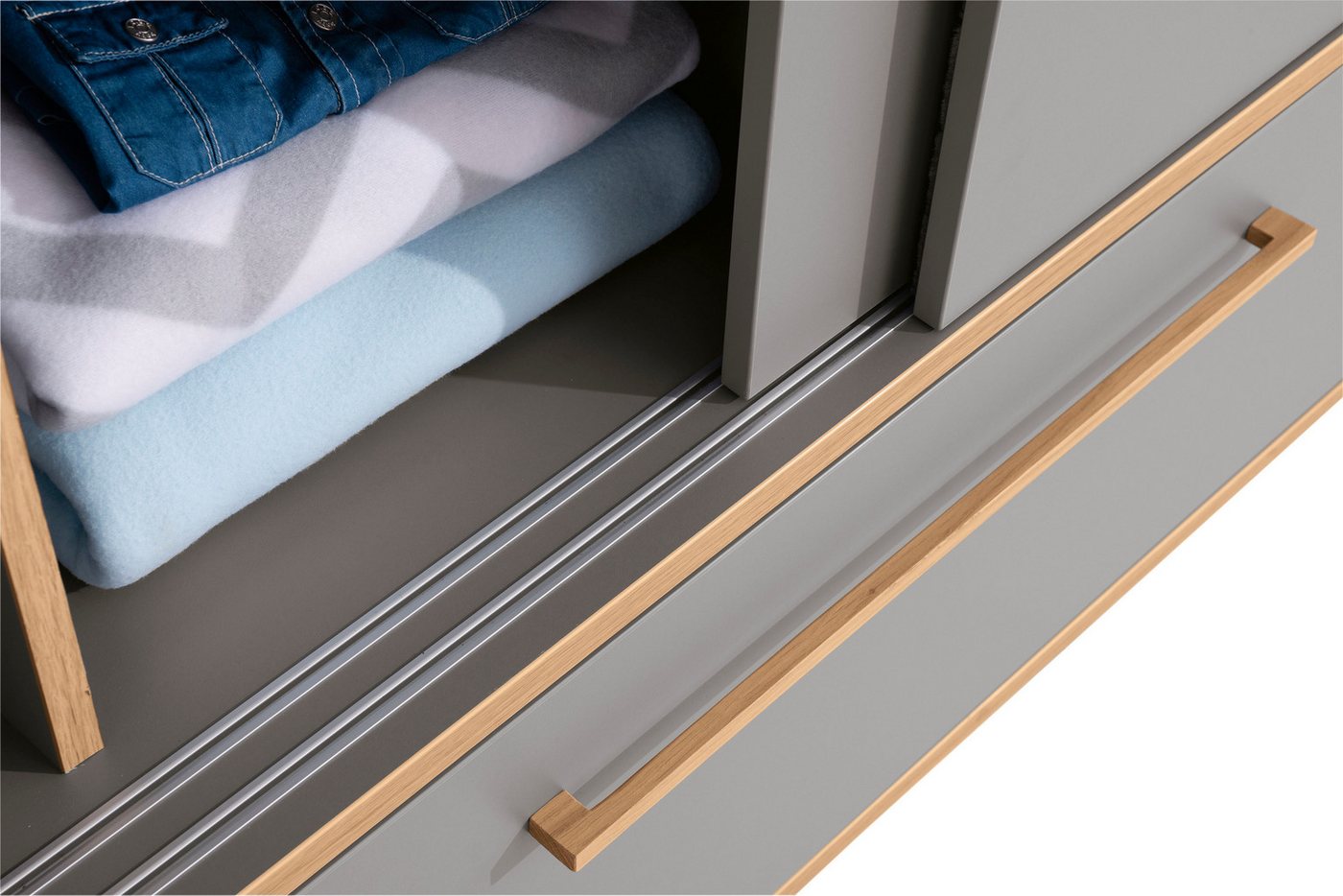 PAIDI Schiebetürenschrank STIENE in Beige oder Grau, 2 Türen und 1 Schublade mit Soft-Close (B/H/T ca. 164/200/62cm) mit Kleiderstangen+Einlegeböden, Kleidersch – Bild 5 von 5