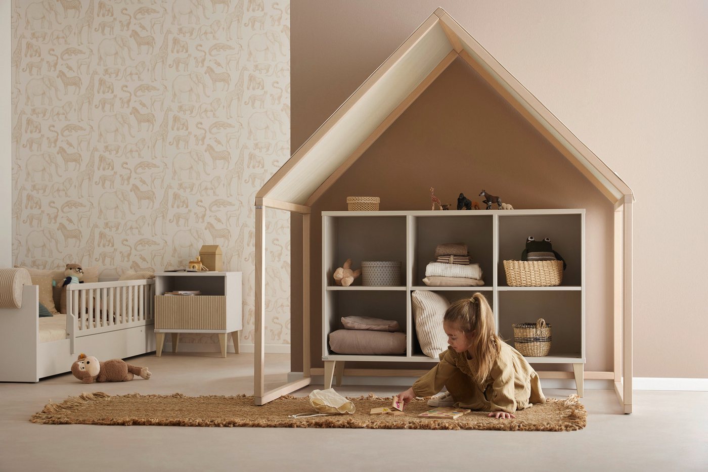 PAIDI Sideboard JONTE in Beige, 6 offene Fächer (B/H/T ca. 124/87/38cm, Cashmere-Beige), stabiles Regal mit Massivholz-Füßen, offenes Standregal – Bild 4 von 5