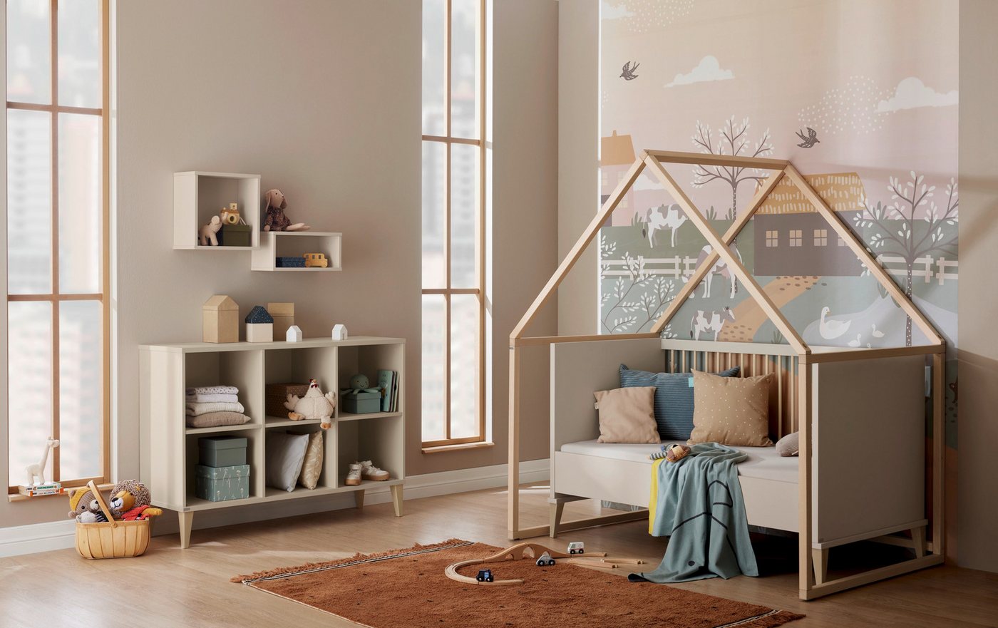 PAIDI Sideboard JONTE in Beige, 6 offene Fächer (B/H/T ca. 124/87/38cm, Cashmere-Beige), stabiles Regal mit Massivholz-Füßen, offenes Standregal – Bild 5 von 5