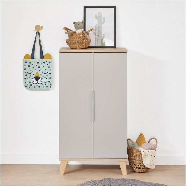 PAIDI Standregal FIENE in Grau, 2 Türen mit Soft-Close, 6 Fächer, stabiles und langlebiges Regal aus Holz, geprüfte Qualität