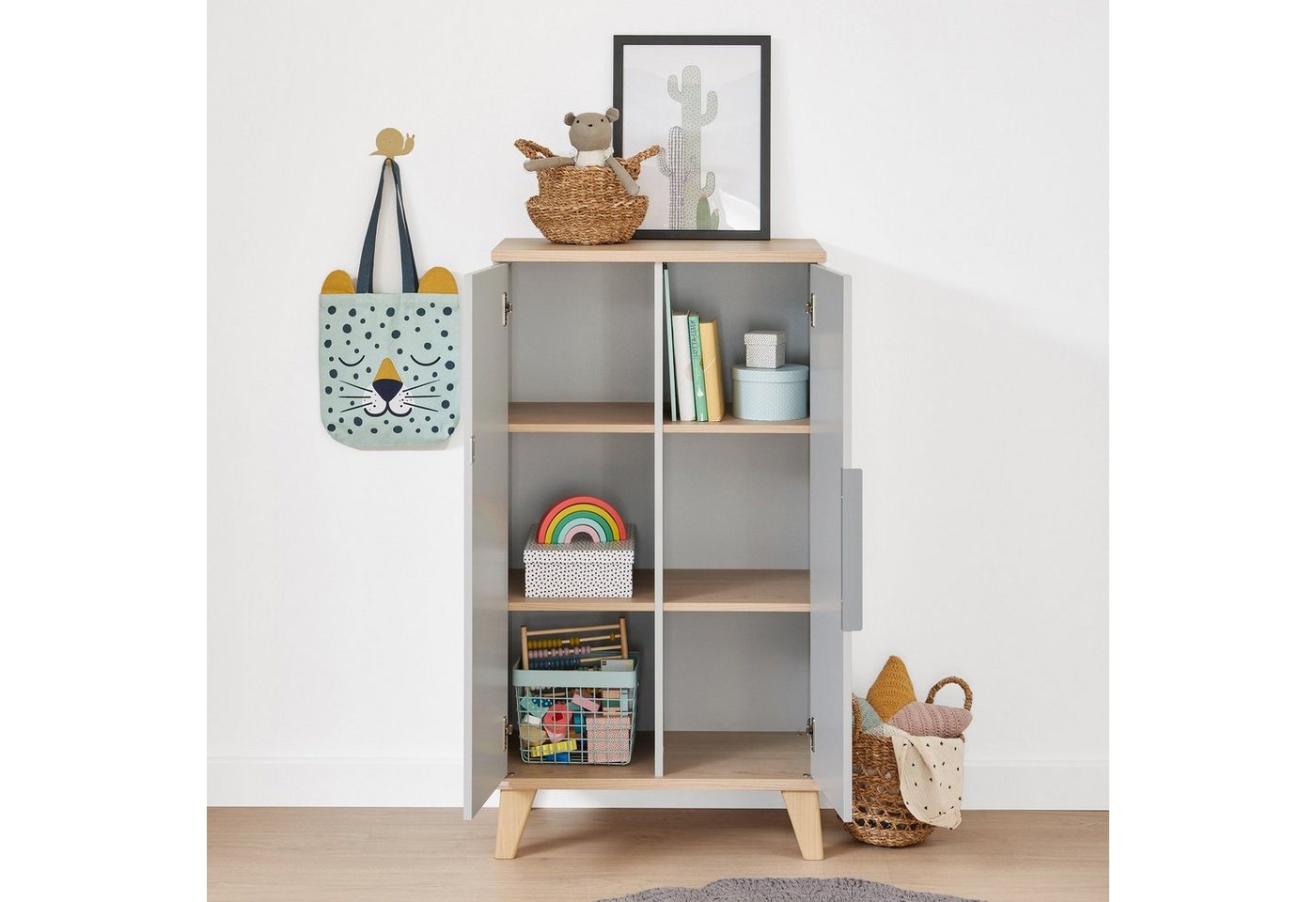 PAIDI Standregal FIENE in Grau, 2 Türen mit Soft-Close, 6 Fächer, stabiles und langlebiges Regal aus Holz, geprüfte Qualität – Bild 5 von 5