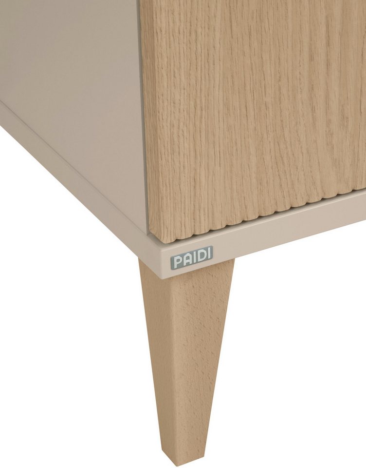 PAIDI Wickelkommode JONTE in Beige & Eichefarben, 3 Schubladen mit Soft-Close, Vollauszug, Kommode 124 cm Breite, Wickeltisch mit Massivholz-Füßen – Bild 4 von 5