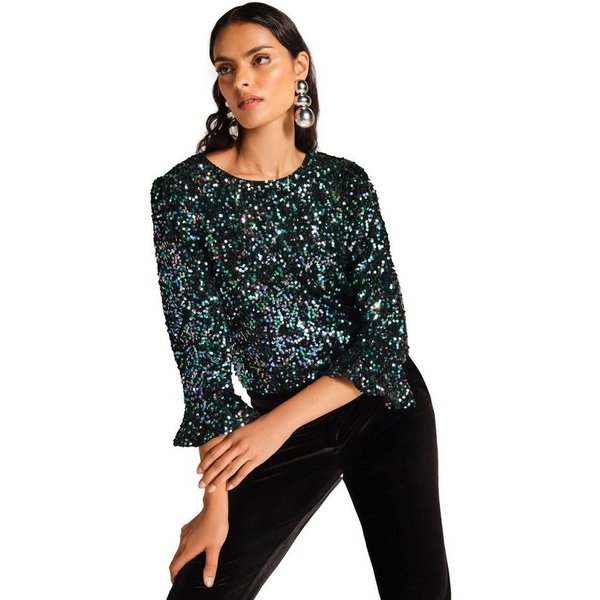 Love & Roses Paillettenshirt Love & Roses Bluse mit Schleife, Petite (1-tlg)