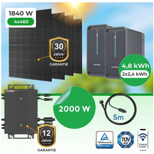 Paket.ag Balkonkraftwerk 1840Watt mit 2000W Wechselrichter & 4,48 kWh Speicher – Plug & Play, (1-St)