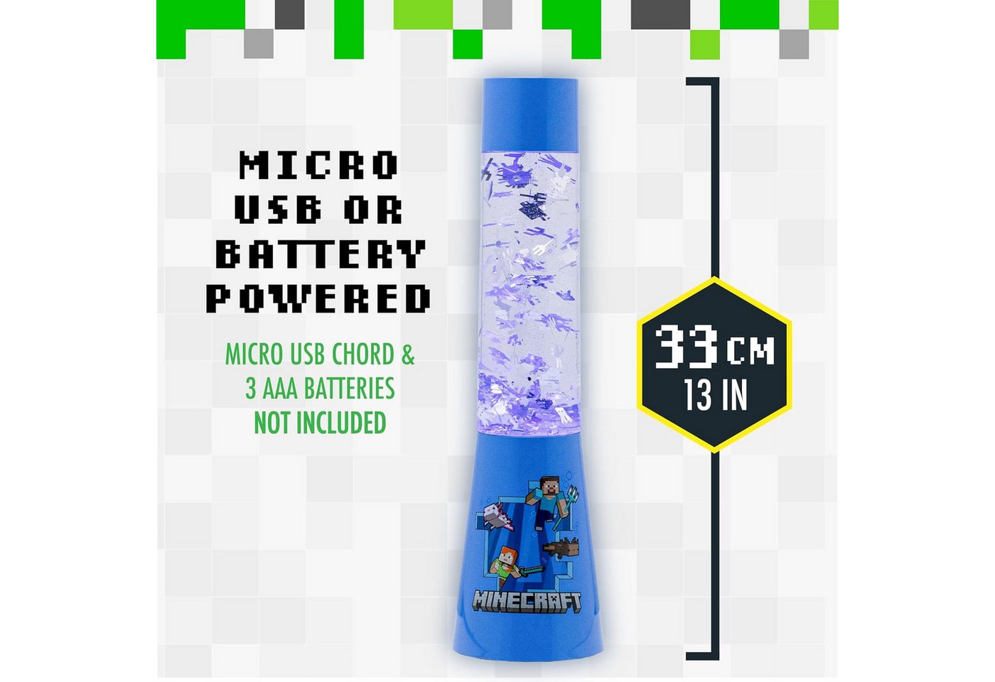 Paladone Dekolicht Minecraft Glitzer-Lavalampe mit schwebenden Icons, LED fest integriert, Offiziell lizenziertes Minecraft-Merchandise – Bild 2 von 5