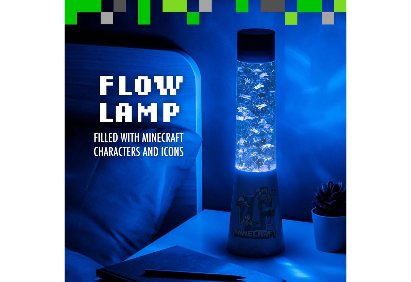 Paladone Dekolicht Minecraft Glitzer-Lavalampe mit schwebenden Icons, LED fest integriert, Offiziell lizenziertes Minecraft-Merchandise – Bild 3 von 5
