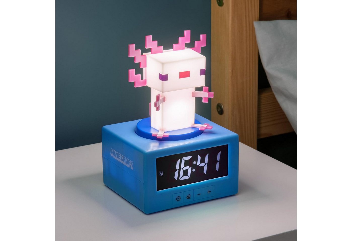 Paladone Kinderwecker Minecraft Axolotl Wecker mit Digitaluhr, Nachtlicht & Snooze-Funktion – Bild 3 von 5