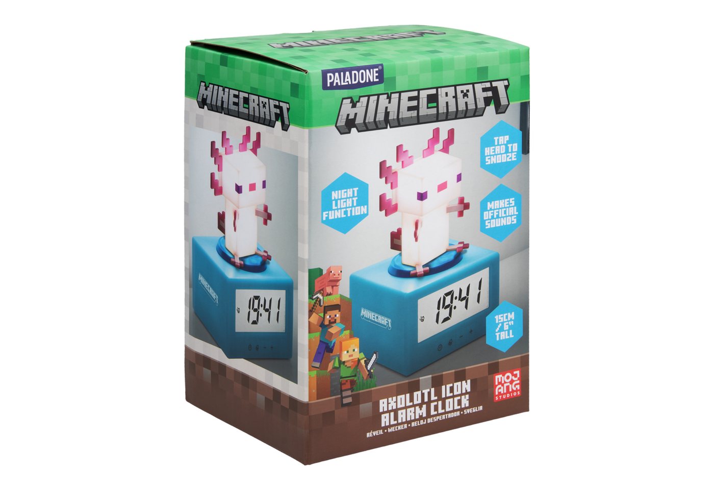 Paladone Kinderwecker Minecraft Axolotl Wecker mit Digitaluhr, Nachtlicht & Snooze-Funktion – Bild 5 von 5