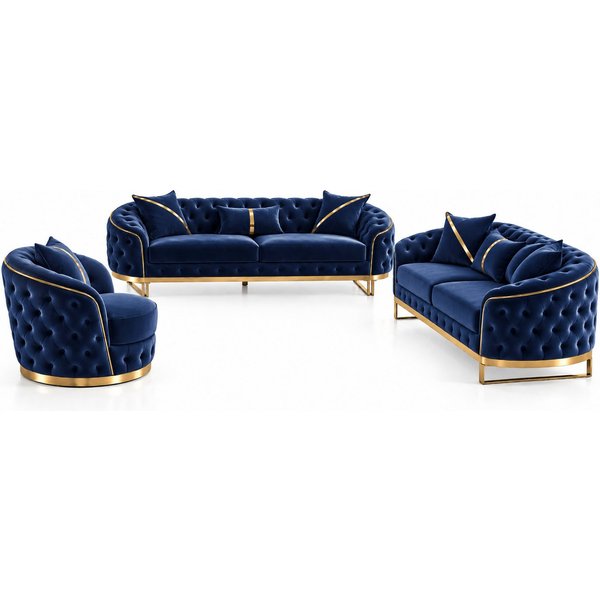 Palms-Store Sofa -Set MIRA mit Knopfheftung in 5 edlen Farbvarianten, Spar-Set, 3-Sitzer + 3-Sitzer + Sessel