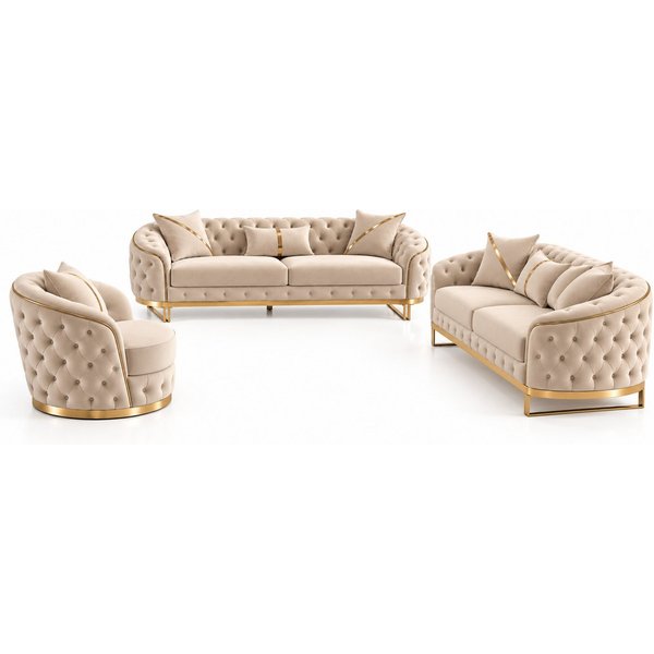 Palms-Store Sofa -Set MIRA mit Knopfheftung in 5 edlen Farbvarianten, Spar-Set, 3-Sitzer + 3-Sitzer + Sessel