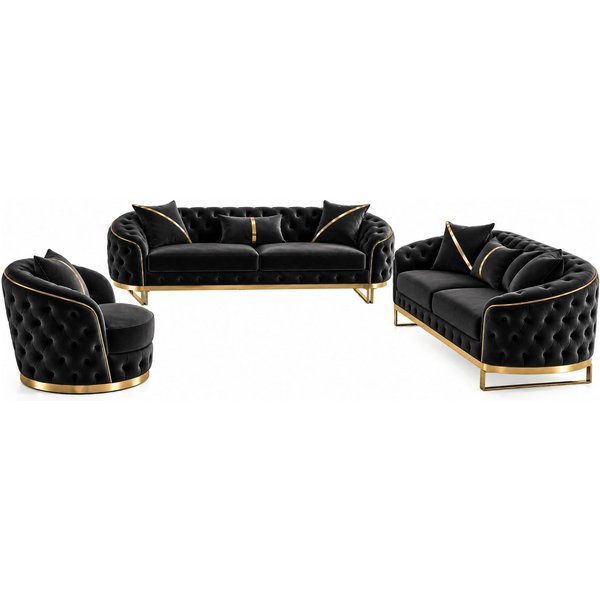 Palms-Store Sofa -Set MIRA mit Knopfheftung in 5 edlen Farbvarianten, Spar-Set, 3-Sitzer + 3-Sitzer + Sessel