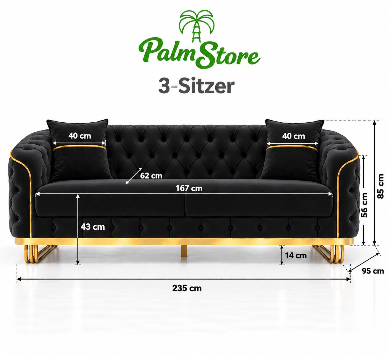 Palms-Store Sofa -Set MIRA mit Knopfheftung in 5 edlen Farbvarianten, Spar-Set, 3-Sitzer + 3-Sitzer + Sessel – Bild 3 von 5