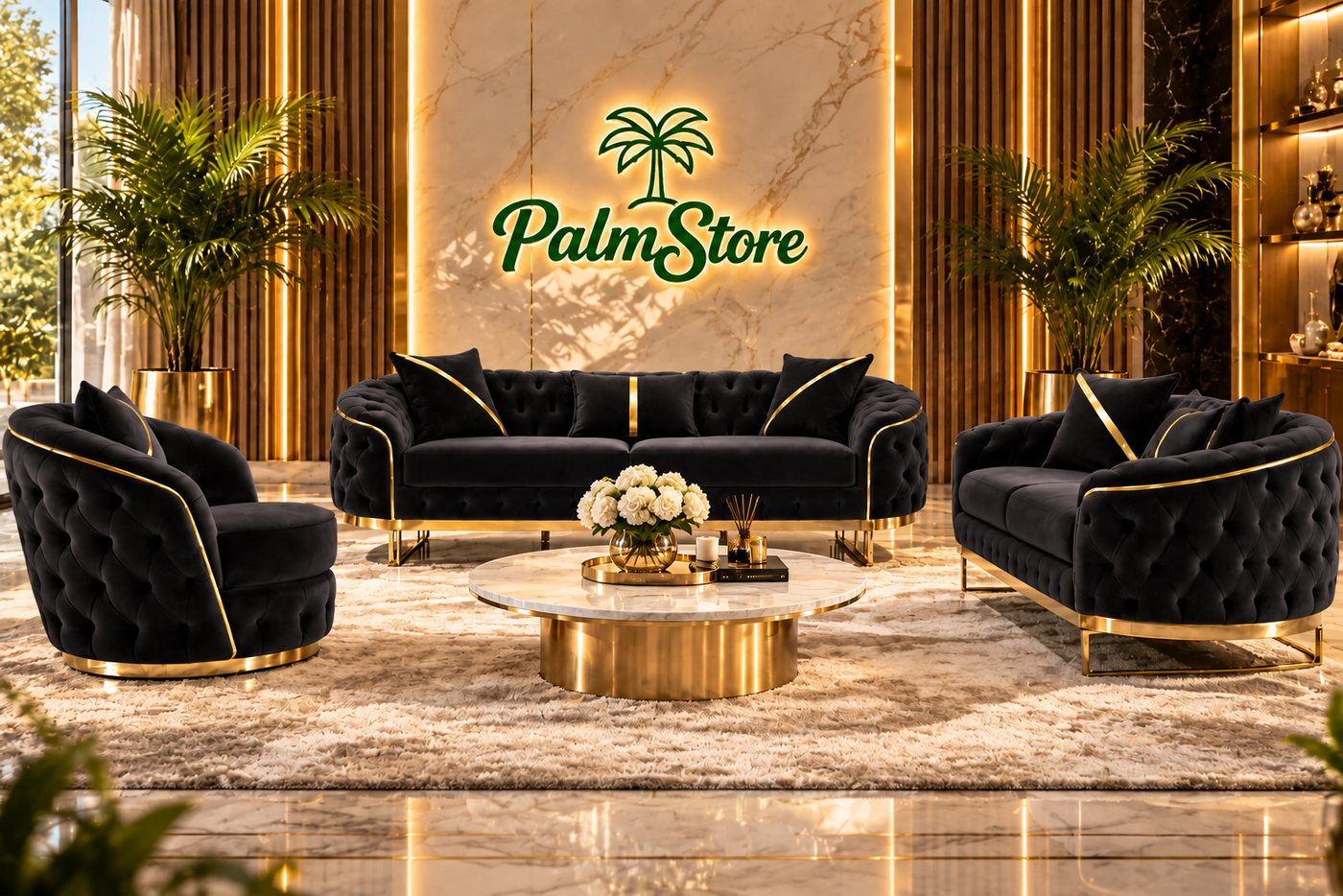 Palms-Store Sofa -Set MIRA mit Knopfheftung in 5 edlen Farbvarianten, Spar-Set, 3-Sitzer + 3-Sitzer + Sessel – Bild 5 von 5