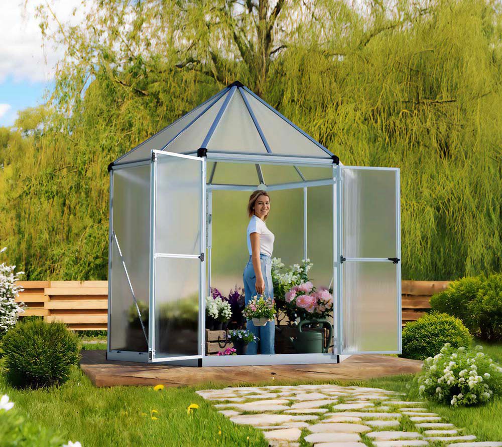 Palram - Canopia Gewächshaus Hexa, Herstellergaratie 5 Jahre, Hohe Bruchfestigkeit, LxHxB 212x245x114cm – Bild 3 von 5