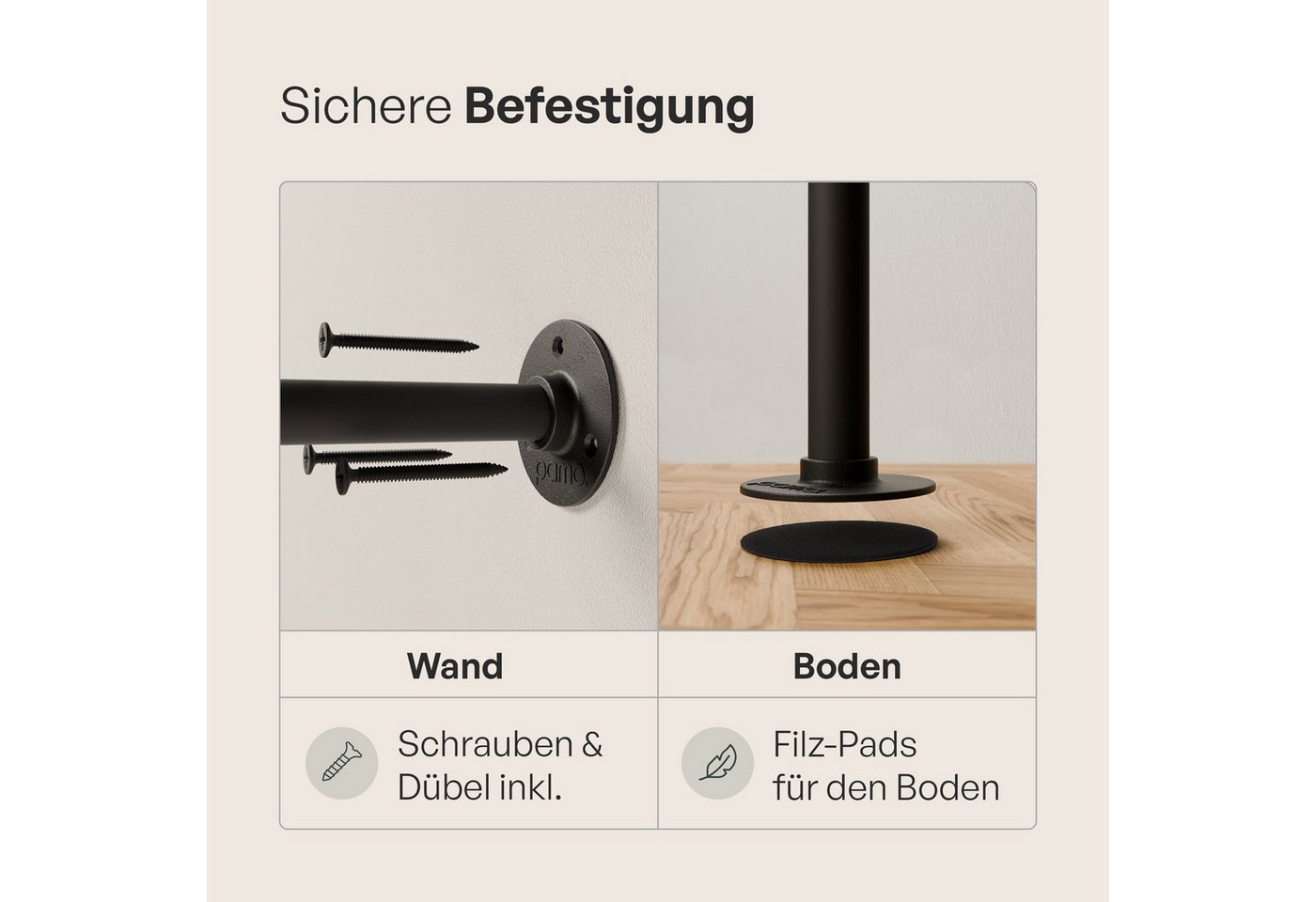 pamo. design Kleiderständer KIM DOUBLE Industrial Kleiderstange zur Wandmontage, (Set, 1), Offener Kleiderschrank / Garderobe aus goldenen Wasserrohren – Bild 5 von 5