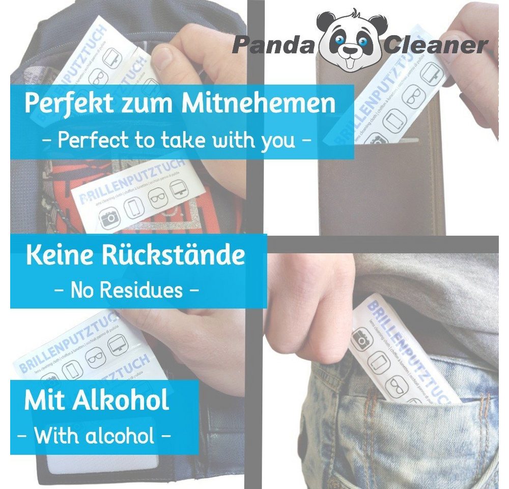 PandaCleaner Feuchte Brillenputztücher - Einzeln verpackte Brillenputztücher Reinigungstücher (TU Krepp, Spar-Set, 200 x Brillenputztücher (12cm x 14cm), Fussel – Bild 3 von 5