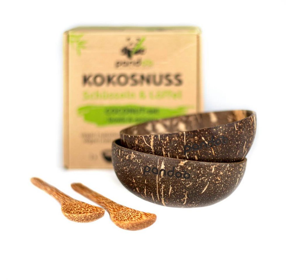 pandoo Schüssel Kokosnuss-Set, 2 Schüsseln und 2 Löffel, 100% Kokosnuss, (Set), Jede Schüssel ein Unikat, inklusive 2 passender Kokosnuss-Löffel – Bild 3 von 5
