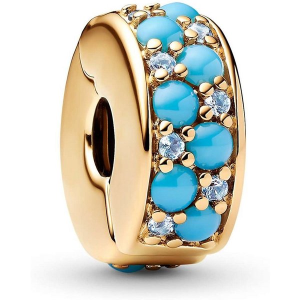 Pandora Charm Kugel 763902C01, Clip Aquamarinblau Goldfarben
