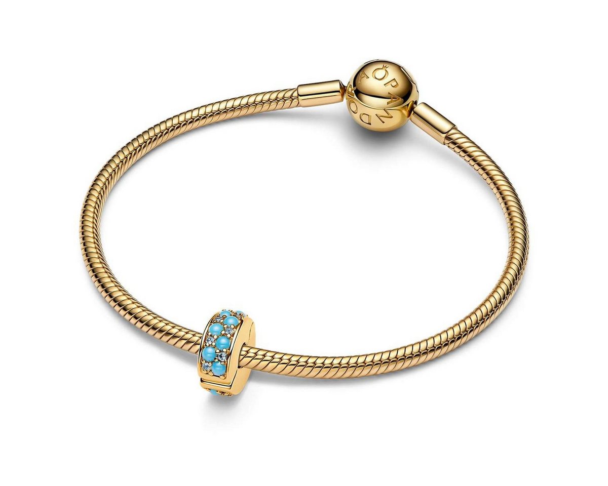 Pandora Charm Kugel 763902C01, Clip Aquamarinblau Goldfarben – Bild 3 von 4