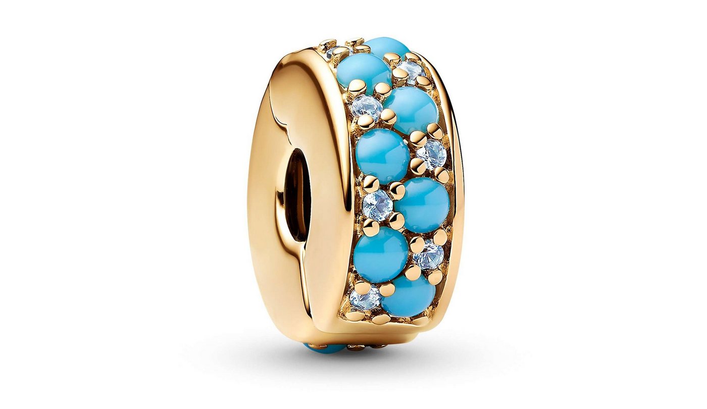 Pandora Charm Kugel 763902C01, Clip Aquamarinblau Goldfarben – Bild 4 von 4