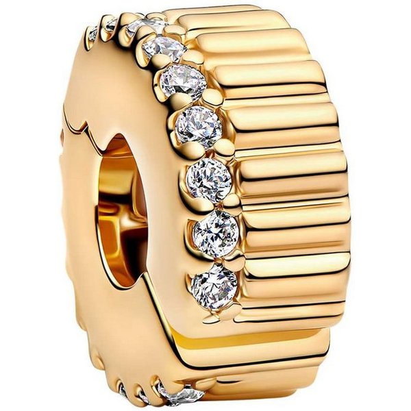 Pandora Charm Kugel 764078C01, Clip Goldfarben Gerippt