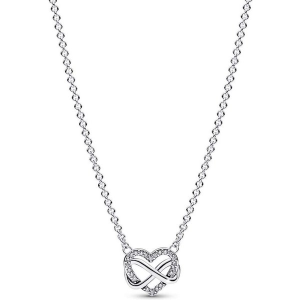 Pandora Collier 392666C01-50, Silberkette für Damen Funkelndes Unendlichkeits-Herz