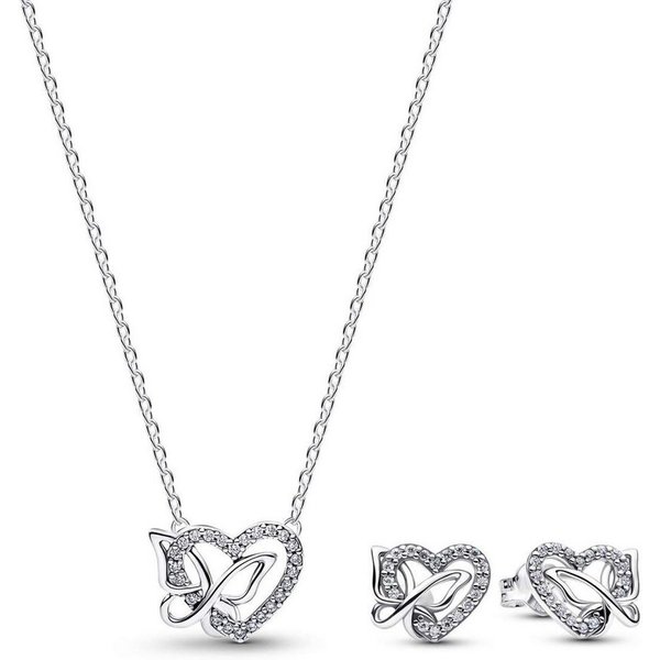 Pandora Herzkette 21781, Schmuckset Kette & Ohrringe Verschlungenes Herz & Schmetterling
