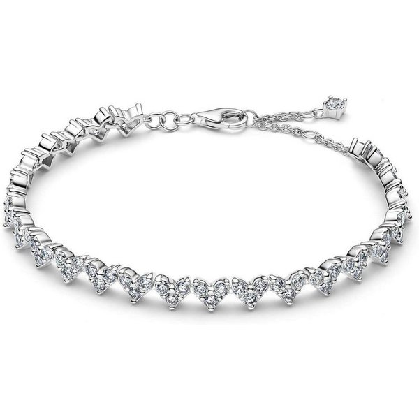 Pandora Silberarmband 594390C01, Damenarmband Silber Herz Dreifacher Stein
