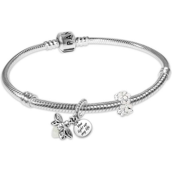 Pandora Silberarmband 68633, Damenarmband Silber Geschenk-Set Glühwürmchen und Gänseblümchen