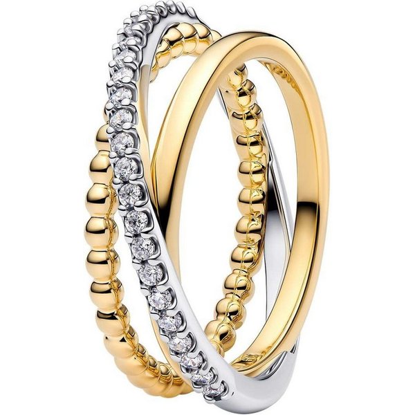 Pandora Silberring 164826C01, Ring für Damen Bicolor Crossover Kugeln & Pavé