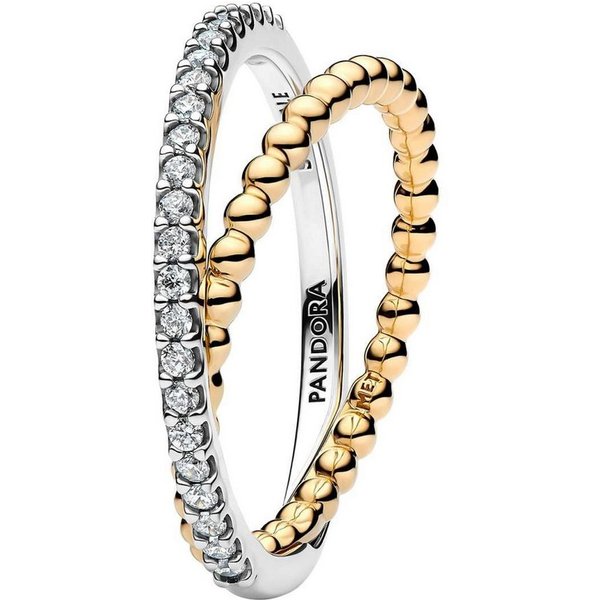 Pandora Silberring 164827C01, für Damen-Ring Zweifarbig Crossover Kugeln & Pavé