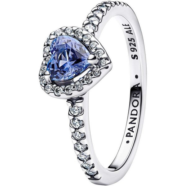 Pandora Silberring 198421C05, Silber Damenring Funkelndes Erhabenes Herz Blau