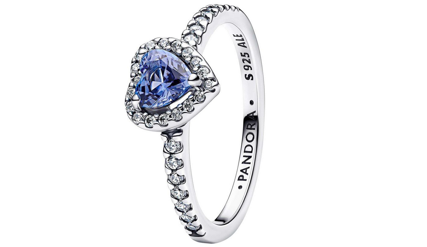 Pandora Silberring 198421C05, Silber Damenring Funkelndes Erhabenes Herz Blau – Bild 2 von 2