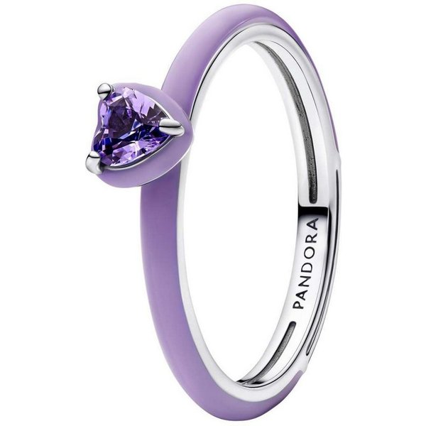 Pandora Solitärring 193088C04, für Damen-Ring Silber Lilafarbenes Chakra Herz