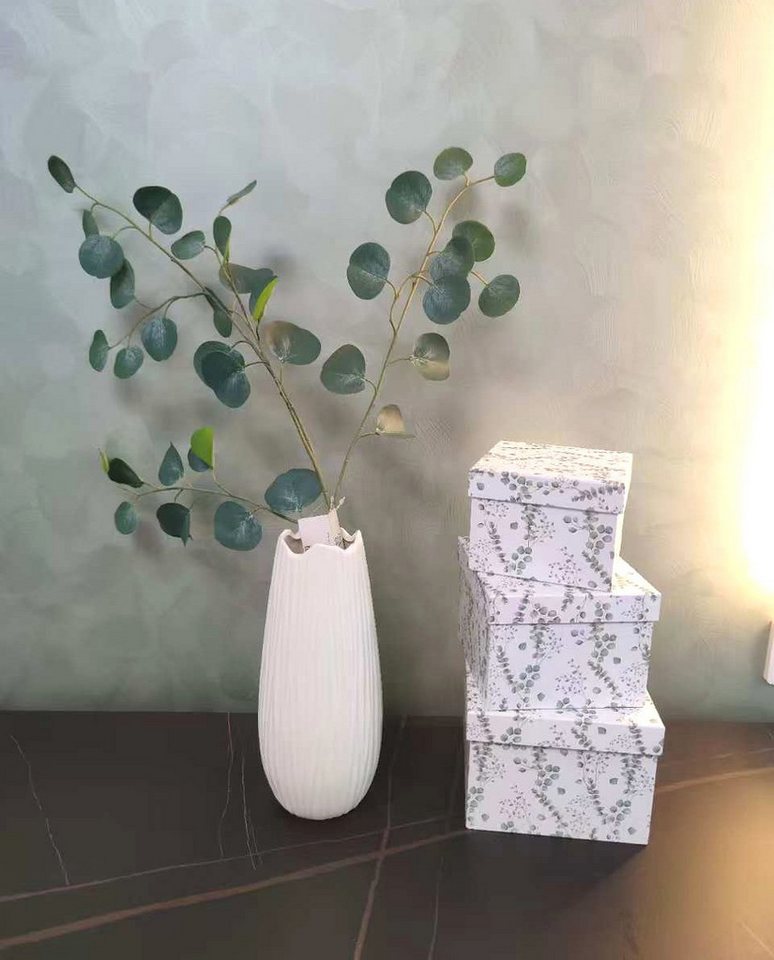 PapeRoom Geschenkbox 3er Set weiß mit Eukalyptusblättern - quadratisch – Bild 5 von 5