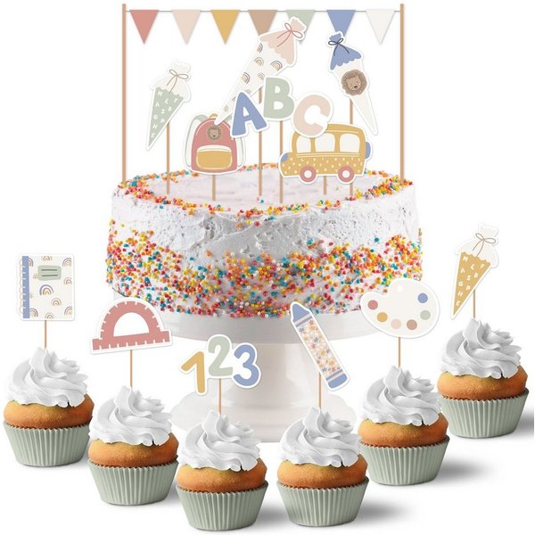 PAPIERDRACHEN Tortenstecker Kuchenstecker zur Einschulung - in verschiedenen Designs, Einschulung - Erste Klasse - Einschulungsparty