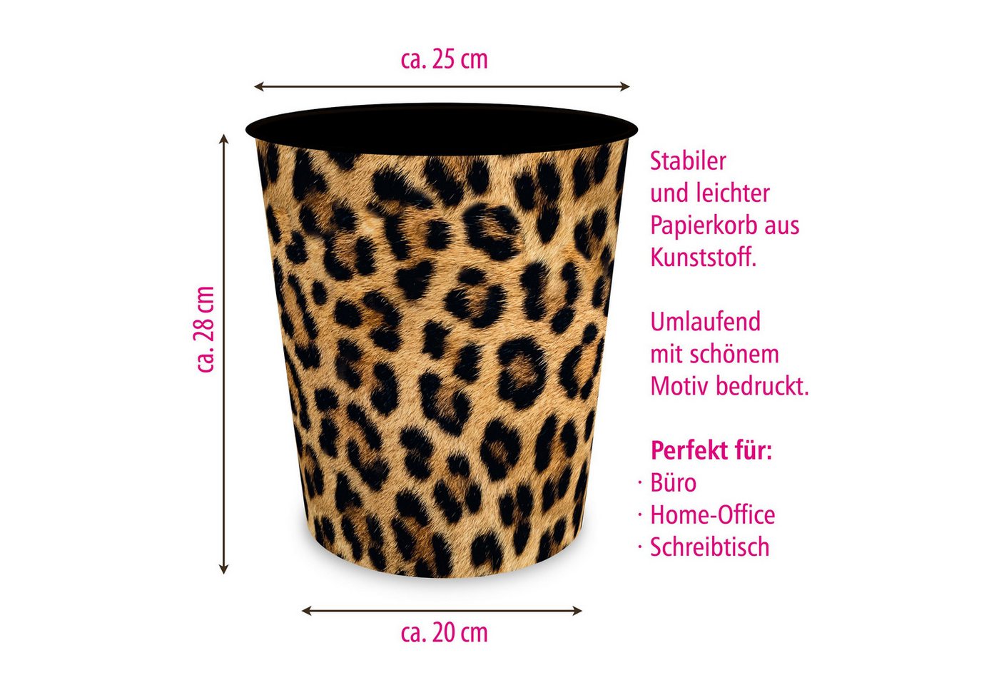 itenga Papierkorb itenga Papierkorb - Motiv LEOPARD Muster - ca. 11 Liter – Bild 2 von 3