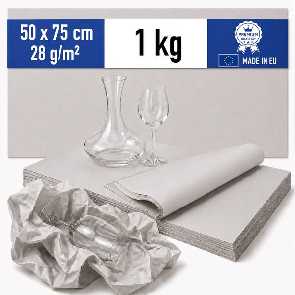 Papieronkel Seidenpapier Packseide Packpapier 50x75cm 28g/m² für Packen Umzug Geschirr Gläser, 1kg Einschlagpapier zum Einwickeln, 100% Recycling, weich & staub